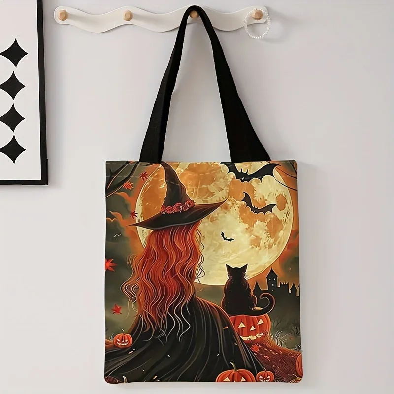 Halloween Magical Girl Pattern Printed Casual Tote Bag Reusable Fashion Backpack Multi functional Handbag Printed Shopping Bag