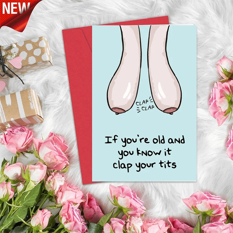

Funny Old Lady Gag Greeting Card, Clap Your Tits Humorous Birthday Card for Elderly Friend, Novelty Joke Card