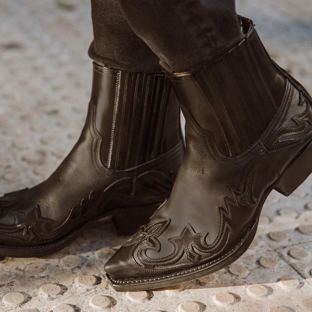 Botas de vaqueiro ocidentais para homens e mulheres, bordado, sapatos pontiagudos, botas de couro unissex, tamanho 35-48, 2023