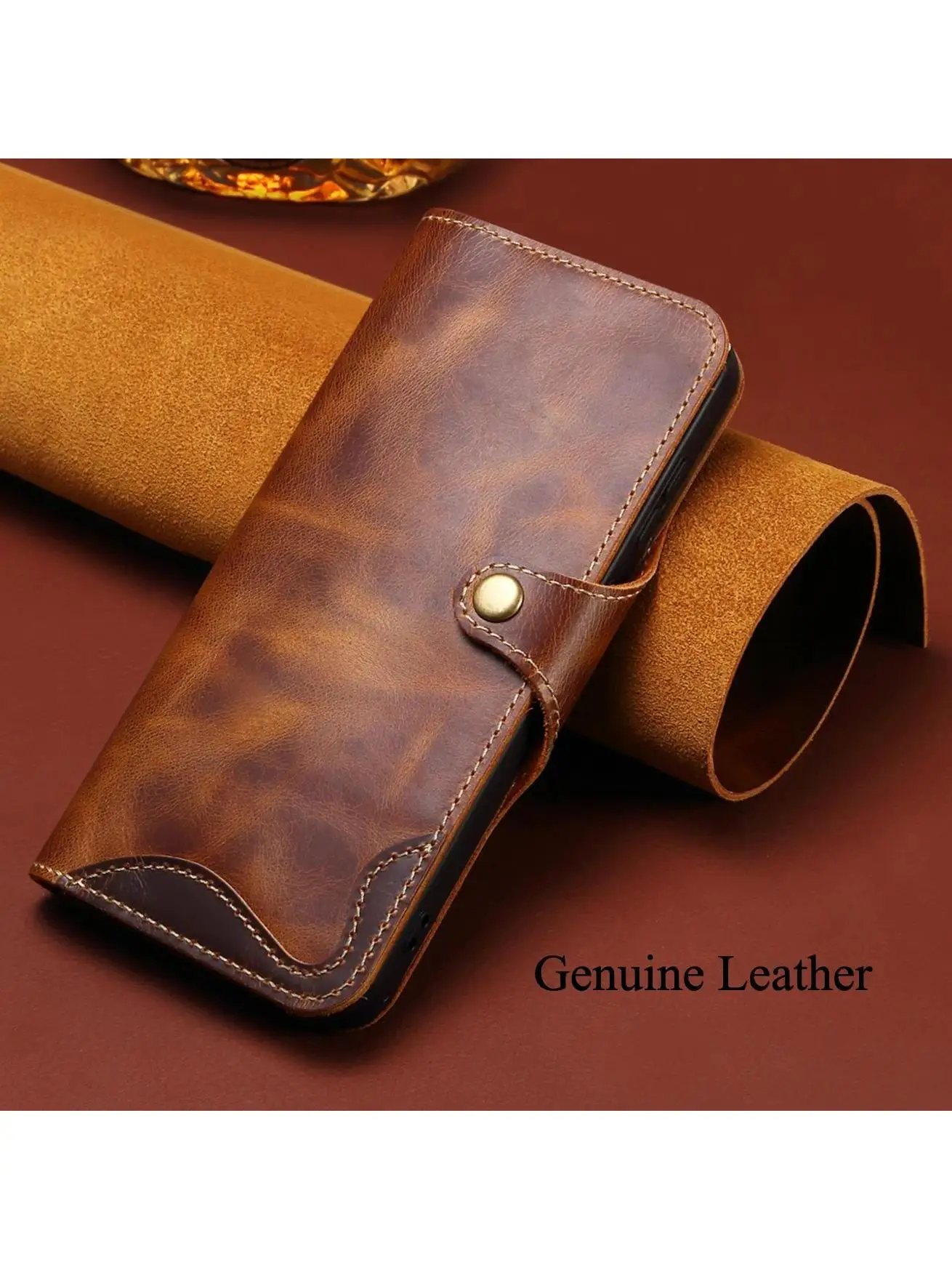 Etui Retro Genuine Leather Case dla Samsung Galaxy S25 Ultra S24 Plus S23 FE S21 5G Business Purse Cover z kieszenią na kartę ze smyczą — zdjęcie produktu 7