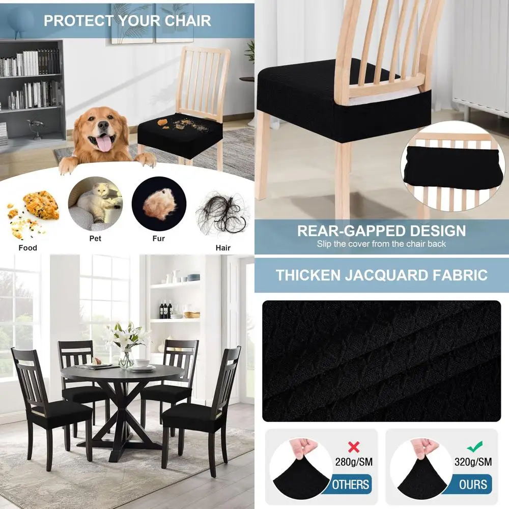 

Stretchable Seat Covers for 8 Dining Chairs, Removable Washable Slipcovers, Black