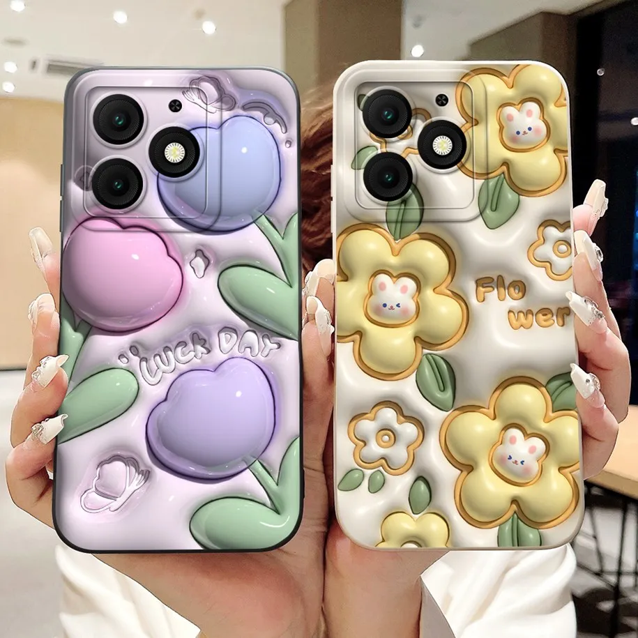 For Phone Case Itel A50 4G Back Cover Fashion Flower Matte Liquid Silicone Anti Drop TPU Shell For ItelA50 Fundas A 50 2024 Capa