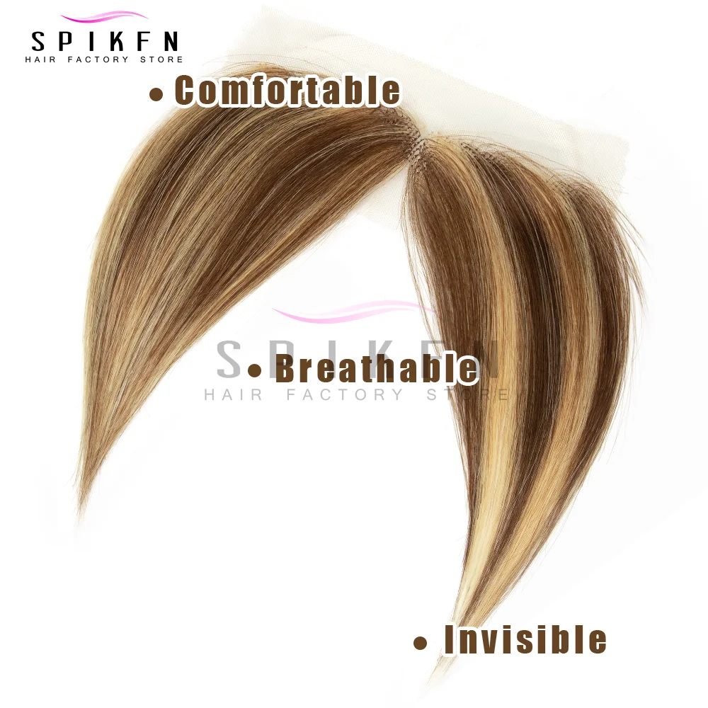 SPIKFN 레이스 인간의 머리카락 양면 앞머리 자연 스트레이트 헤어 피스 6 색 블랙 브라운 금발 머리 보이지 않는 통기성 부드러운