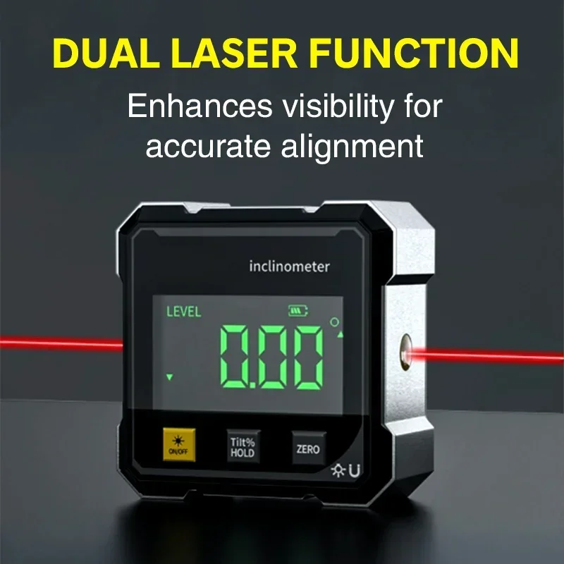 Digital Inclinometer Dual Laser Level Angle Measurement Magnetic Base Slope Protractor Box Both Sides Router Saw Table Gauge