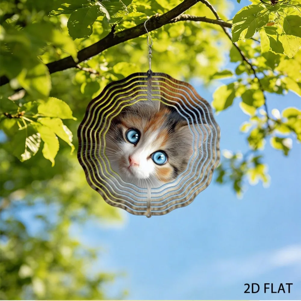 

Wrought Iron Kitten Wind Chime for Garden Outdoor Decor Soothing Melodious Sound Blue Eyes Cat Ornament