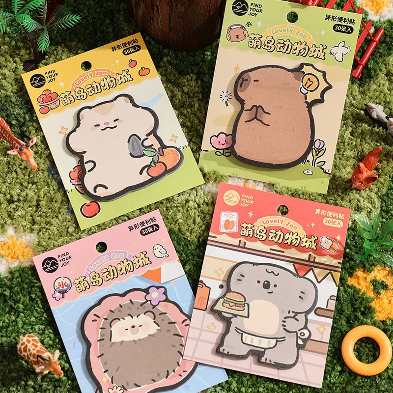 Cute Sticky Notes 30 Sheets Kawaii Cartoon Sticky Notes Mini Cartoon Notes Animals Shape Markers Flags Self Stick Memo Pad