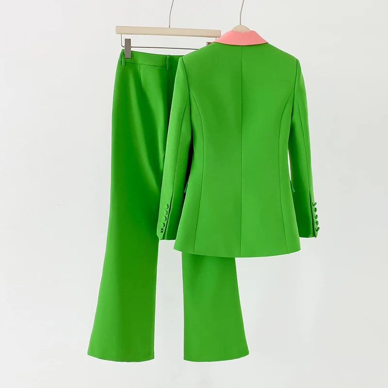 Outfits Women Grass Green Pants Suit Slim Fit Flare Pants+ Blazer Outfits Formal Business Wear Blazer Jacket Suit Two Piece Sets