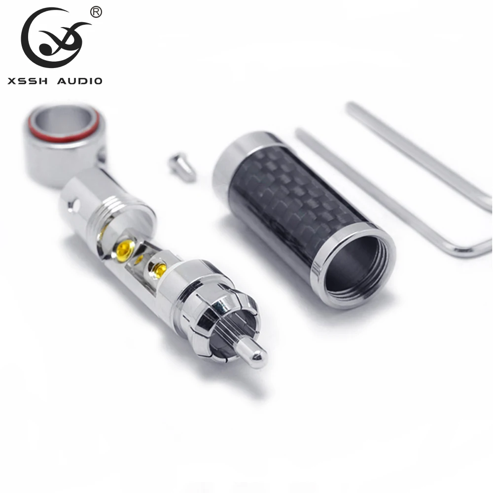 Rca xssh yivo 4個8個ハイエンドハイファイdiy 9ミリメートル黒炭素繊維ロジウムメッキ男性オーディオrcaプラグジャック用ケーブルコード