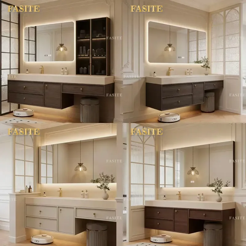 For Italian Slate Bathroom Cabinet Hot Bending Washstand Toilet Vanity Combo Modern Waterproof Storage Sink Unit Home Decor