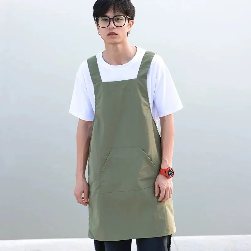 Large Pocket Water-Repellent Apron with Cross Shaped Shoulder Straps for Men's and Women's Coffee Shop Anti Fouling Work Clothes