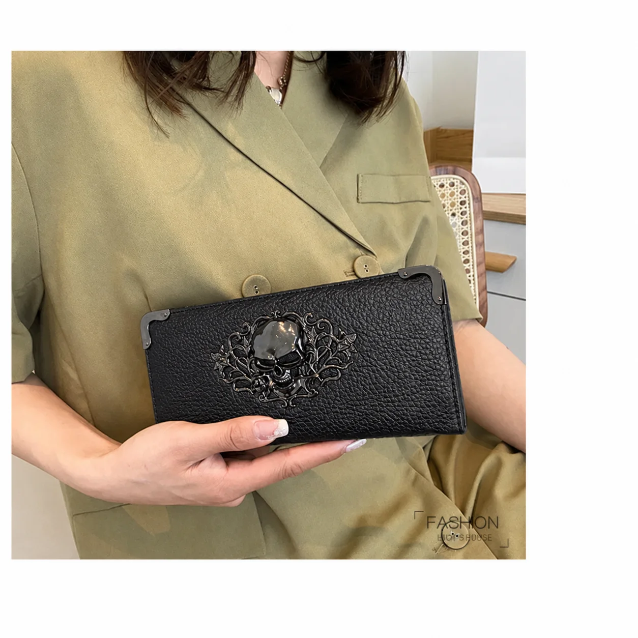 Unisex Lange Männer Frauen Geldbörse Punk Schädel PU Leder Brieftasche Zipper Clutch Tragbare Casual Dame Bargeld Geldbörse Brieftasche – Detail 14
