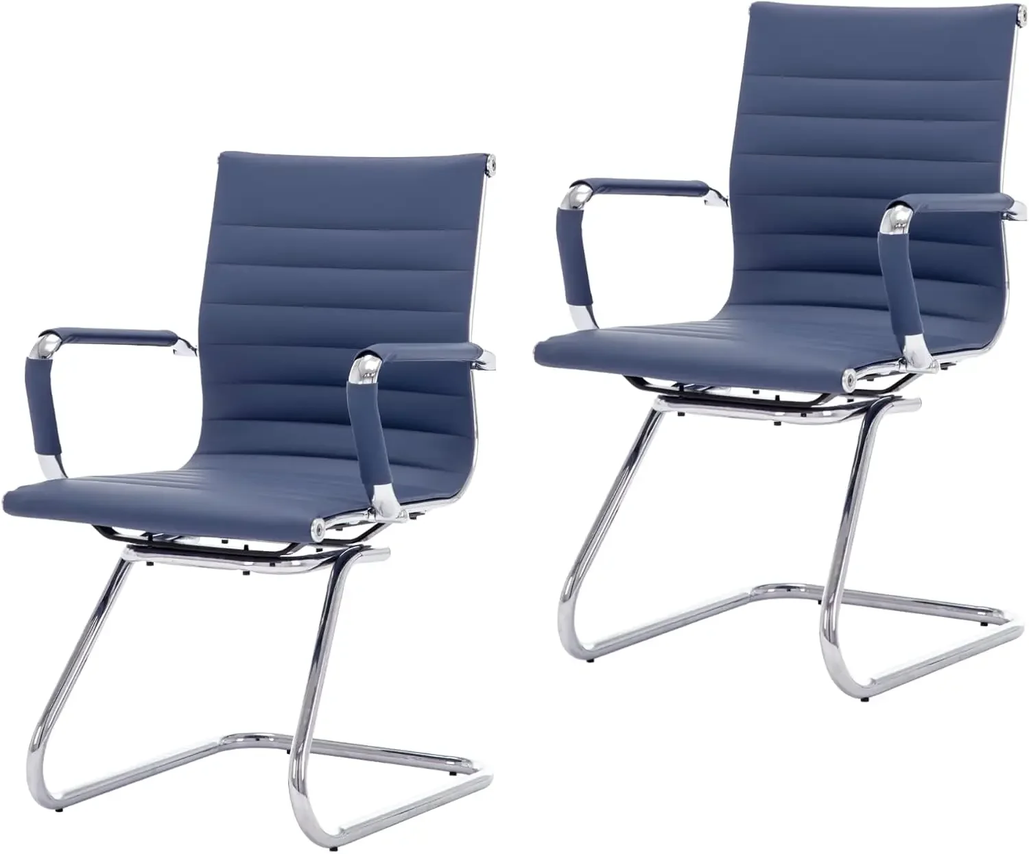 Waiting Room Chairs Leather Office Guest Chair Mid Back Reception Chairs with Sled Base for Meeting/Patient/Conference