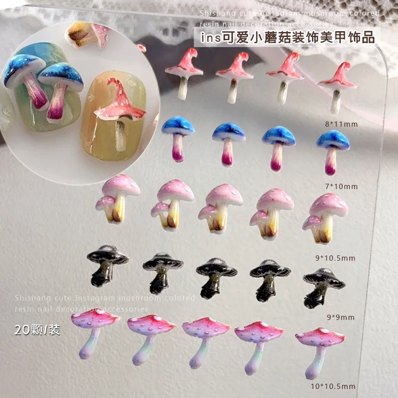 40PCS 3D Acrylic Nail Art Mushroom Charms Kawaii Accessories Resin Parts For Manicure Decor Nails Decoration Supplies Maters