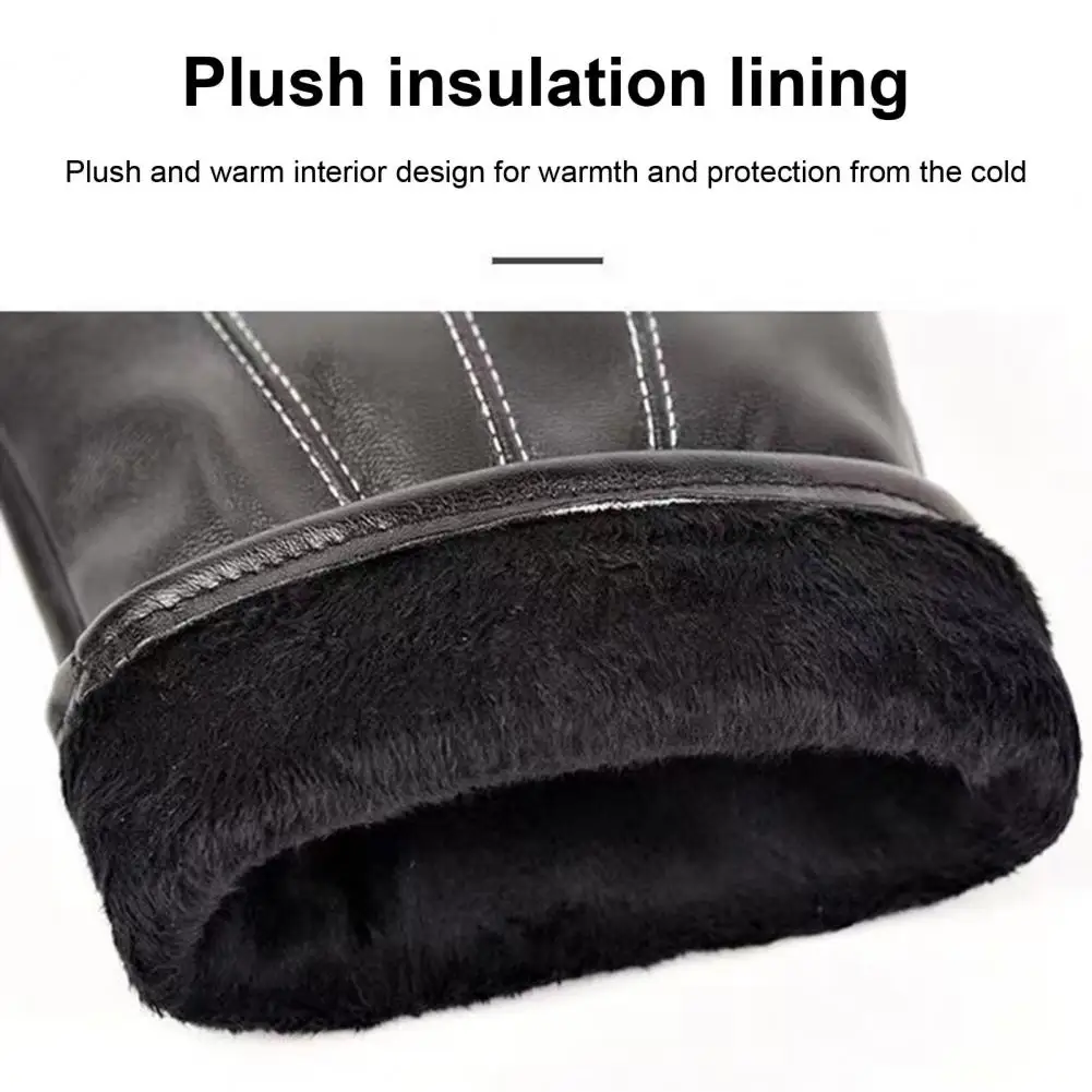 Thickened Plush Leather Gloves Men Touchscreen Gloves Motorcycle Wear Resistant Windproof Insulated Winter Gloves
