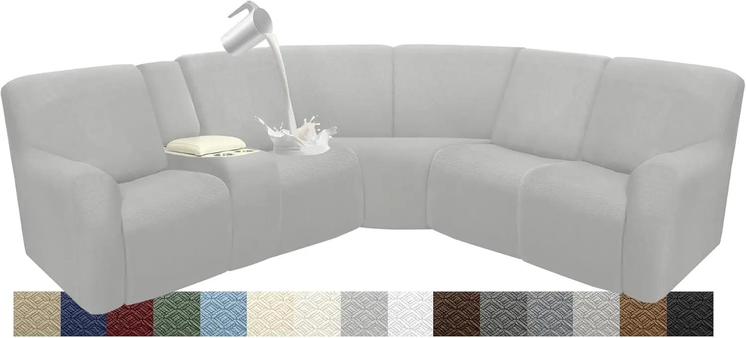 

Couch Covers for Sectional Sofa L Shape Waterproof Washable Recliner Slipcovers 5 Seater 1 Console Cover Silver Gray