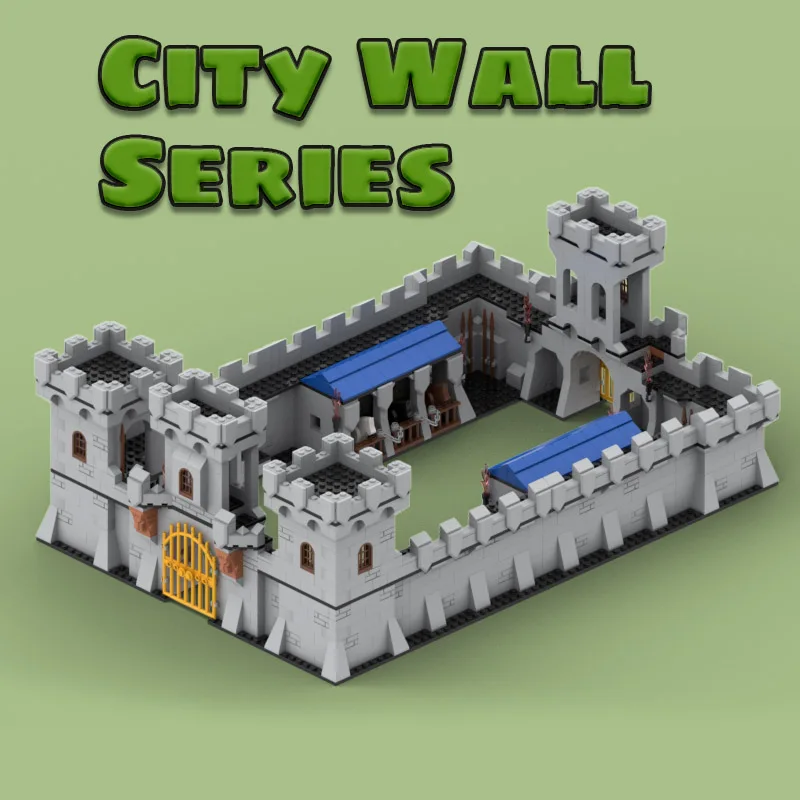 Średniowieczny zamek Miejska brama ścienna Figurki rycerzy Klocki do budowania Starożytny żołnierz wojskowy Twierdza Broń Model Klocki Zabawka dla dzieci Prezent