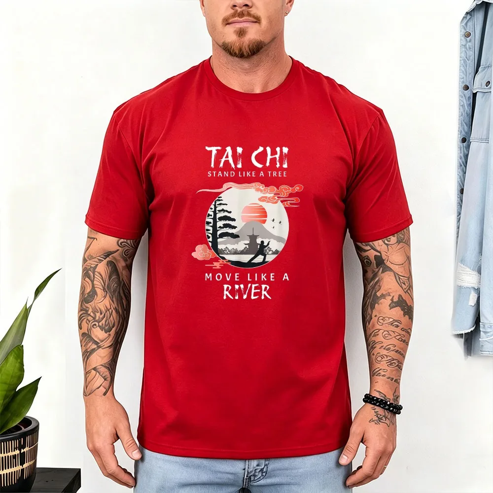 Tai Chi Meditation Martial Arts Zen Balance Design T-Shirt Trendy Oriental Kung Fu Fashion Top Unisex Casual Comfort Cotton Tees