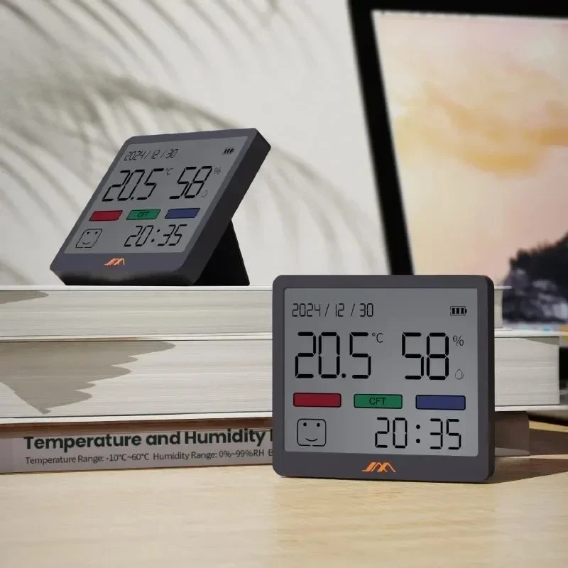 JIMIHOME Indoor Temperature Humidity Meter Home LCD Digital Thermometer Hygrometer Sensor Gauge LCD Screen Displaying Date Clock