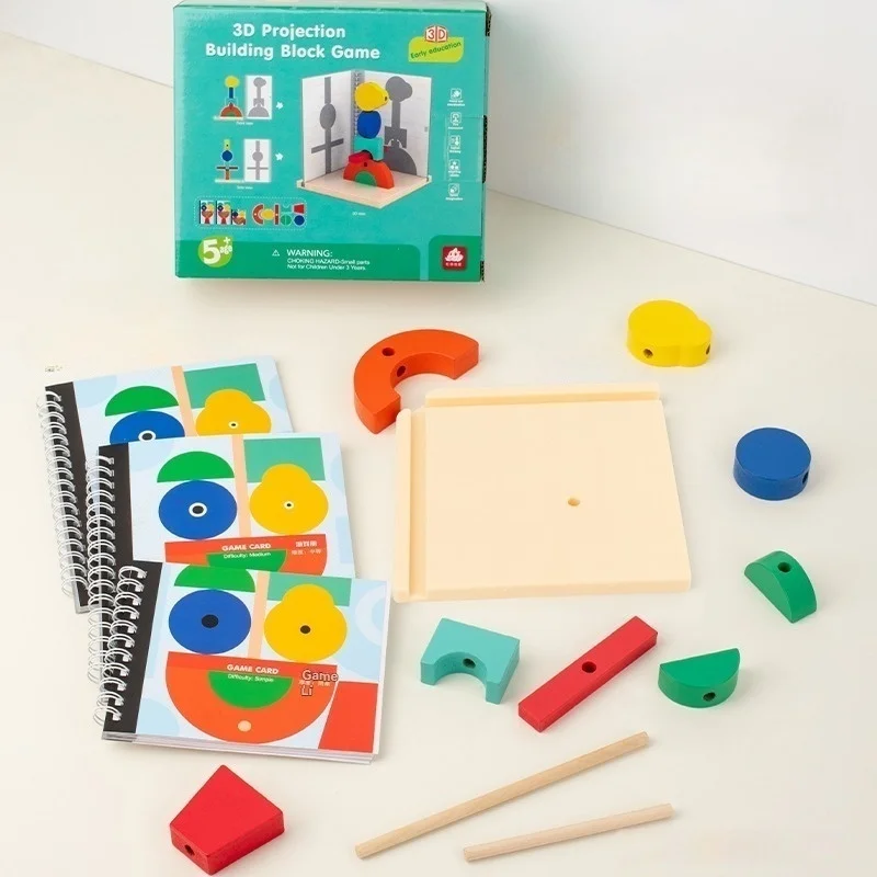 Wooden Building Blocks with 3D Stereo Projection Space Shadow Matching Puzzle and Early Education Assembly Toys