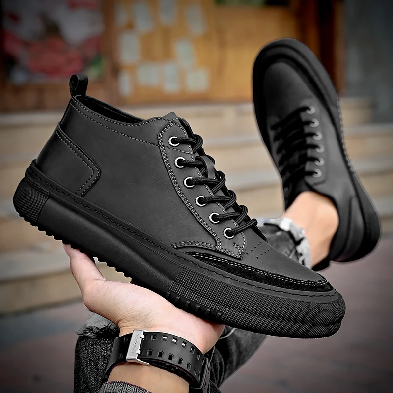 Autumn Winter New High-top Business Casual Quality Leather Men\'s Boots Fashion Boots Trends Soft Sole Sneakers Men\'s Ankle Boots