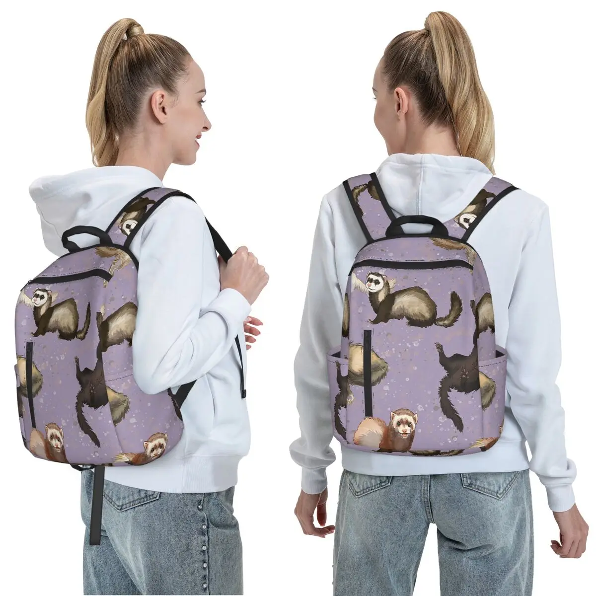 Playful Ferrets Backpack Daypack Large Capacity Children BookBag School Bag Shoulder Bags for Men Women