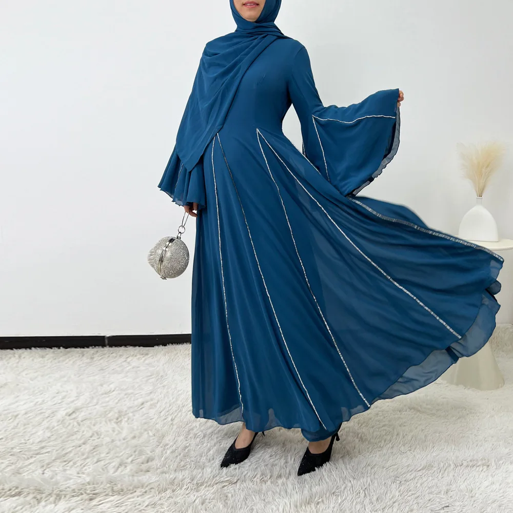 Femme Musulmane Jalabiya Robe longue en mousseline de soie femmes musulman Abaya Hijab caftan Eid Djellaba Islam vêtements turquie Robe robes nouveau
