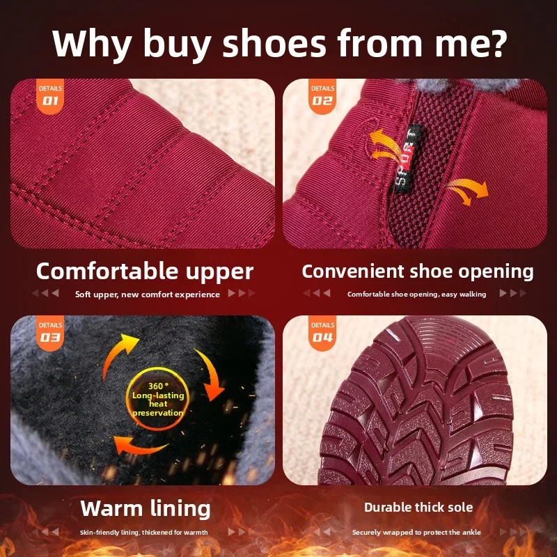 Wasserdichte Winterstiefel für Damen 2025 Neue Plüsch-Schneestiefel Damen-Knöchelstiefel Warme Schwarze Paar-Baumwoll-Plateauschuhe – Detail 6