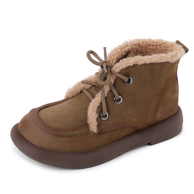 GKTINOO Stivali da neve Donna Pelle scamosciata di mucca Suola con plateau Punta tonda Pelliccia calda Design cucito Inverno 2024 Scarpe da donna