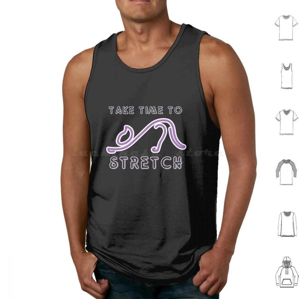 Dark Take Time To Stretch Tank Tops Print Cotton Neon Cat Stretch Relax