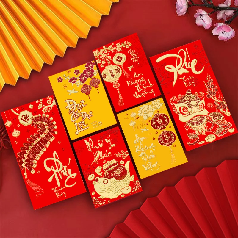 6 pçs curto ano do cobra festival de primavera envelope vermelho presente envelopes de dinheiro chinês 2025 papel fengshui hongbao bolsos