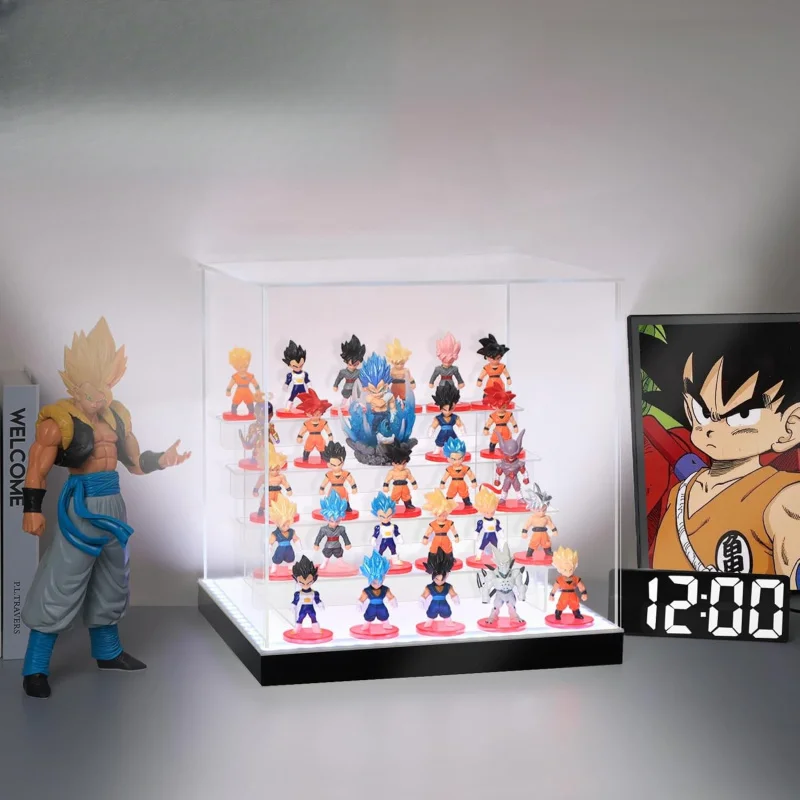 Display Case with RGBW LED Light,  multi- Clear Display Box for Collectibles, Self-Assembly Storage Showcase for Miniatures