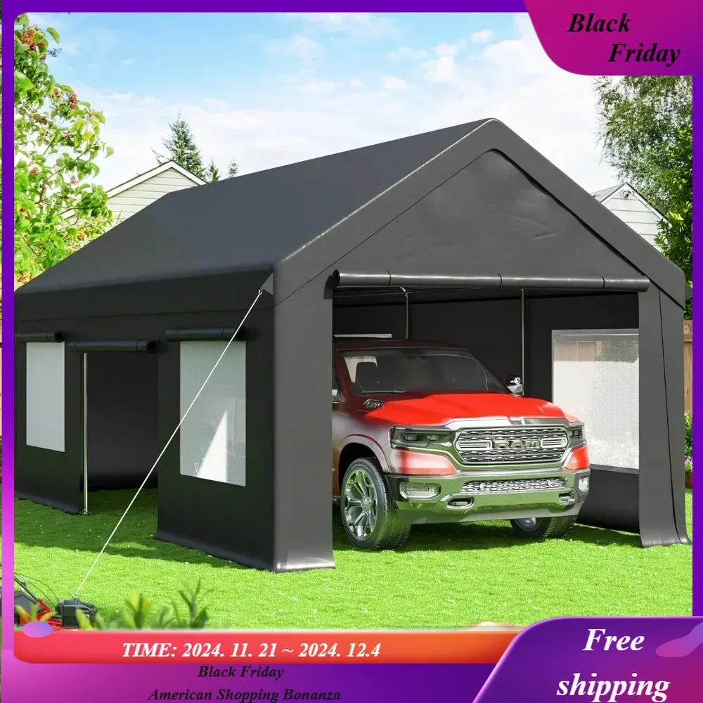 

Carport 12x20 FT Heavy Duty Carport Canopy with Enhanced Base & Side-Opening Door, Portable Garage for Pickup, Boats,