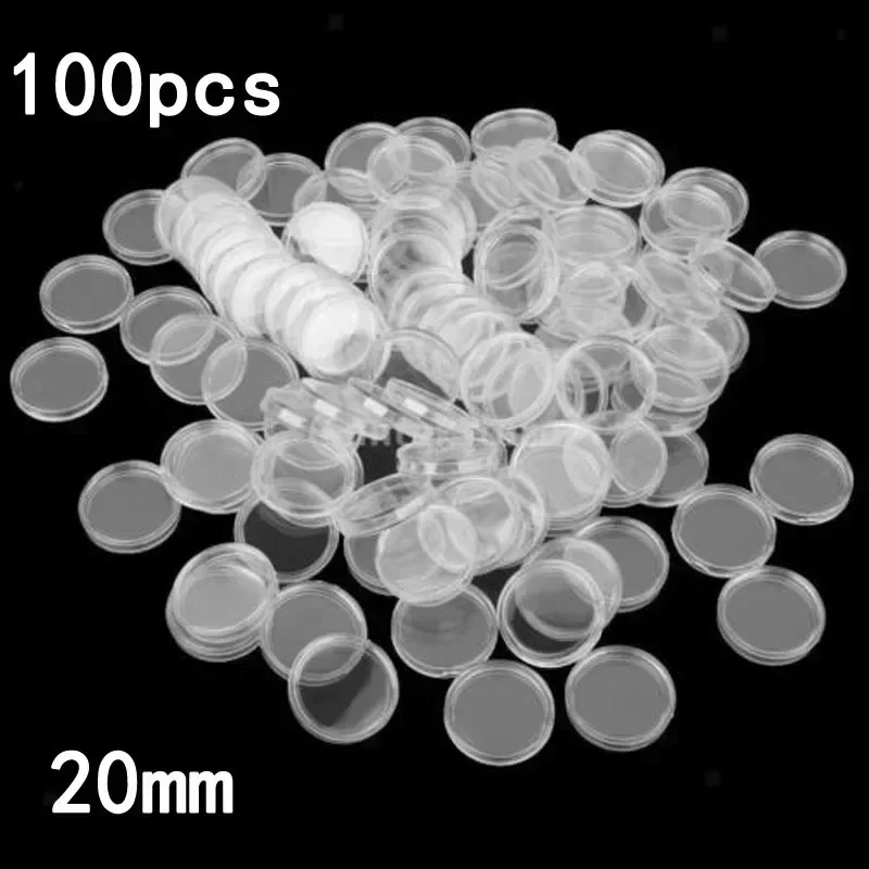 100PCS 20mm Coin Capsule Box Transparent Round Coin Box Capsules Storage Coin Collection Holder Containers Home Supplies