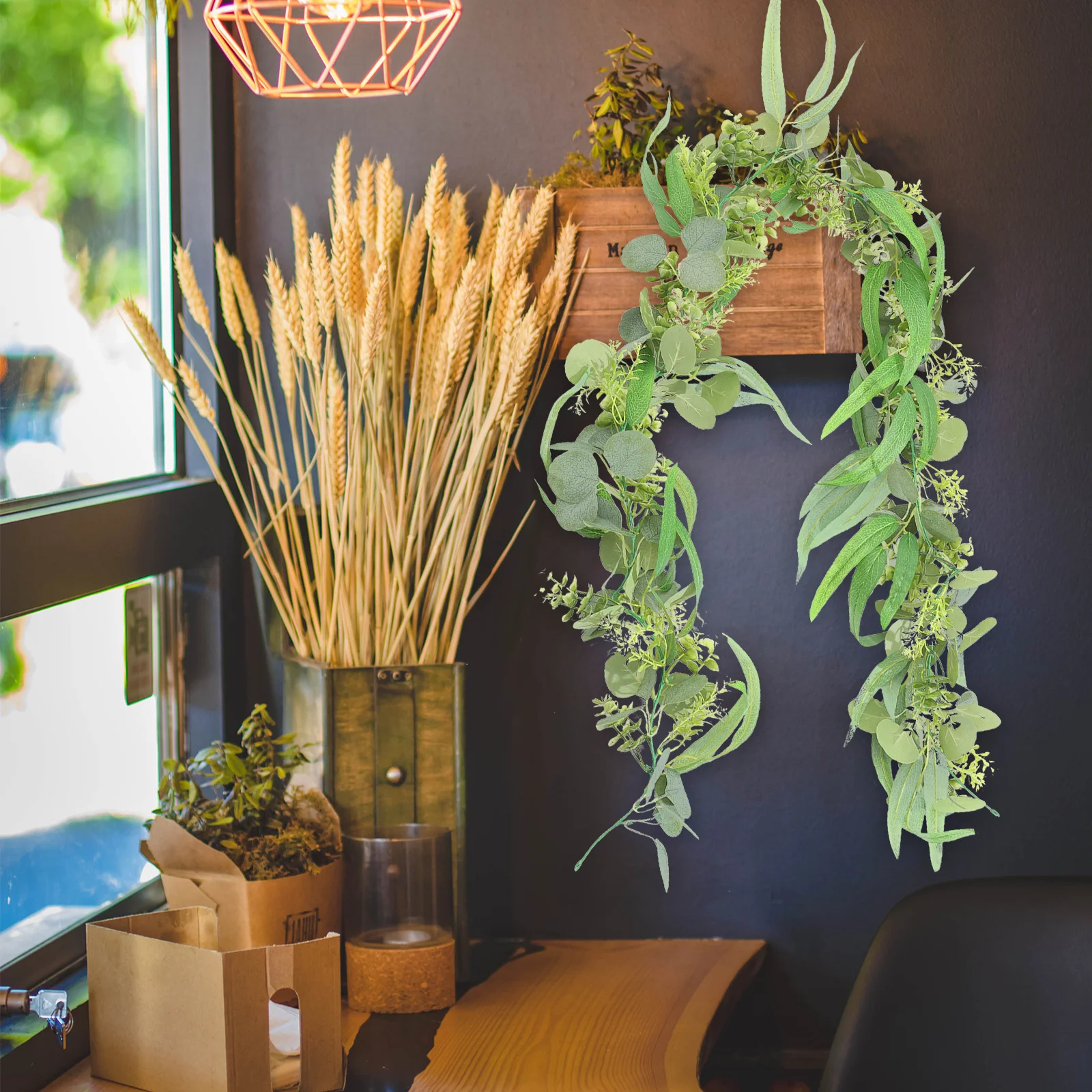 

Fake Eucalyptus Vine Artificial Hanging Vine Green Leaves Garland Wedding Reception Party Decoration Faux Vines