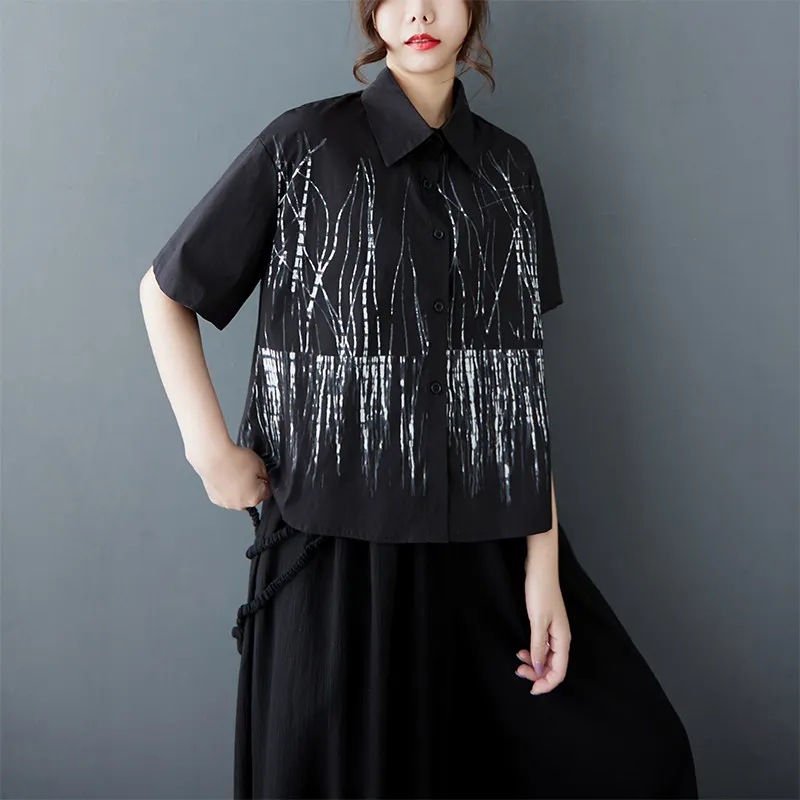 Women's White Blouse 2026 New Summer Fashion Loose Casual Short-sleeve Shirt Unique Design Chic Print Commuter Fashion Tops view 4