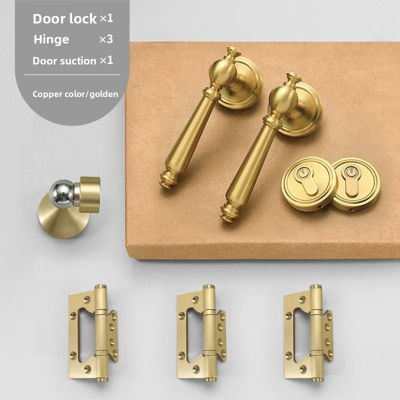 

Retro Style Brass Bedroom Universal Door, Wooden Door Handle, Silent Split Handle Lock Set