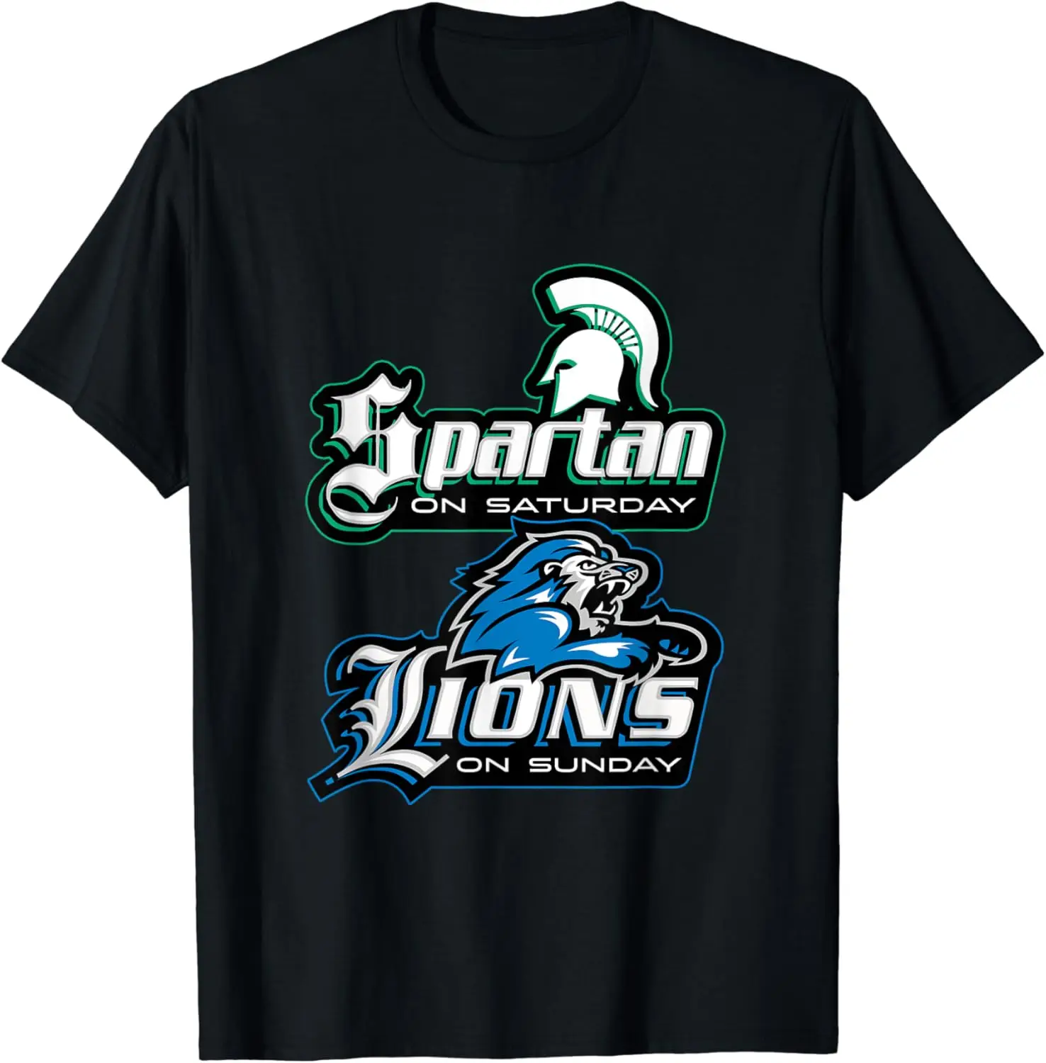 Spartan on Saturday Lion on Sunday Funny Detroit T-Shirt-100% pure cotton