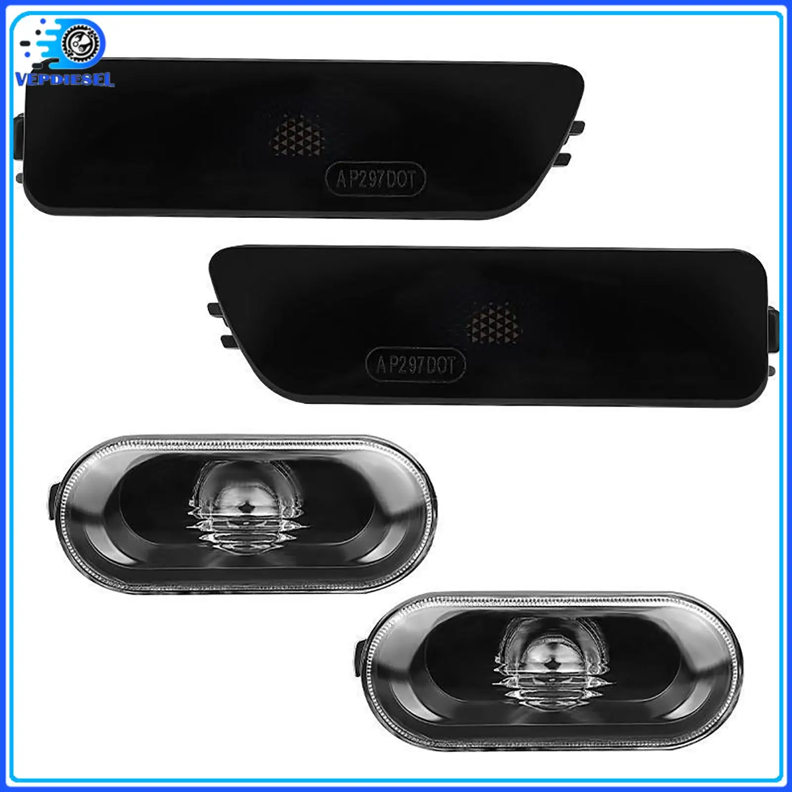 

New Front Bumper Fender Side Marker Light Compatible with 1999-2005 MK4 GOLF JETTA CABRIO Smoke Black 1JM945071 1JM9450723