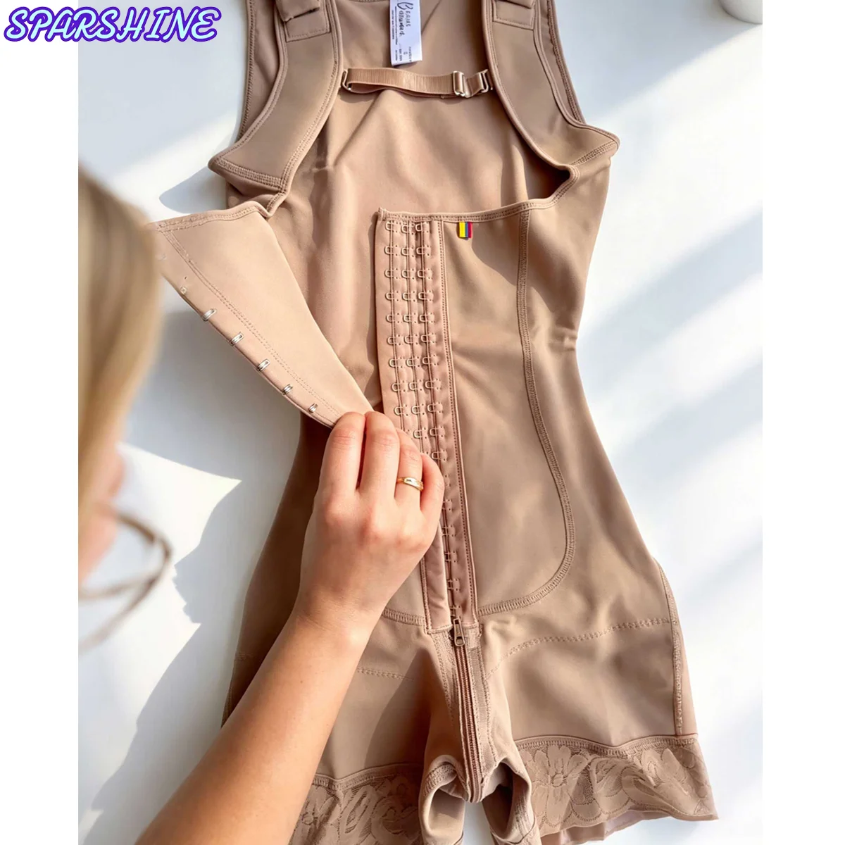 Women's Open Chest Elastic Sleeveless Jumpsuits Adjustable Shoulder Strap Mid Length Shapewear Postsurgical Seamless BBL Fajas