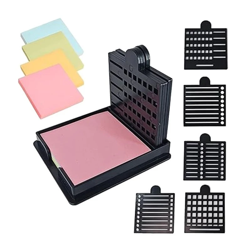 Sticky Note Stencil And Holder With Five Reusable Templates, Dispenser For To-Do Lists In Home And Office Settings Highly