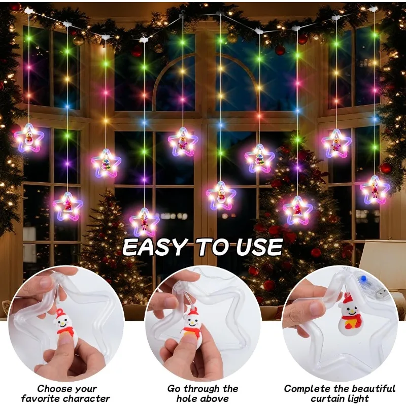 Christmas Decorative Lights LED Star Lights Colorful Lights String Ice Bar Lights Pentagram Curtain Lights Room Atmosphere Light