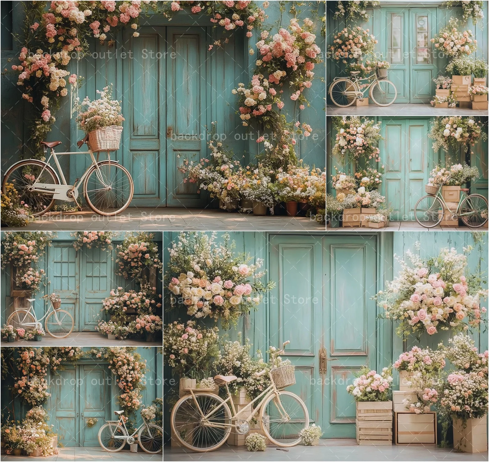 

Мехофонд весенние фоны для фотосъемки дома, деревянная дверь, роза, велосипедный декор, фон для фотосессии на день рождения, свадьбу