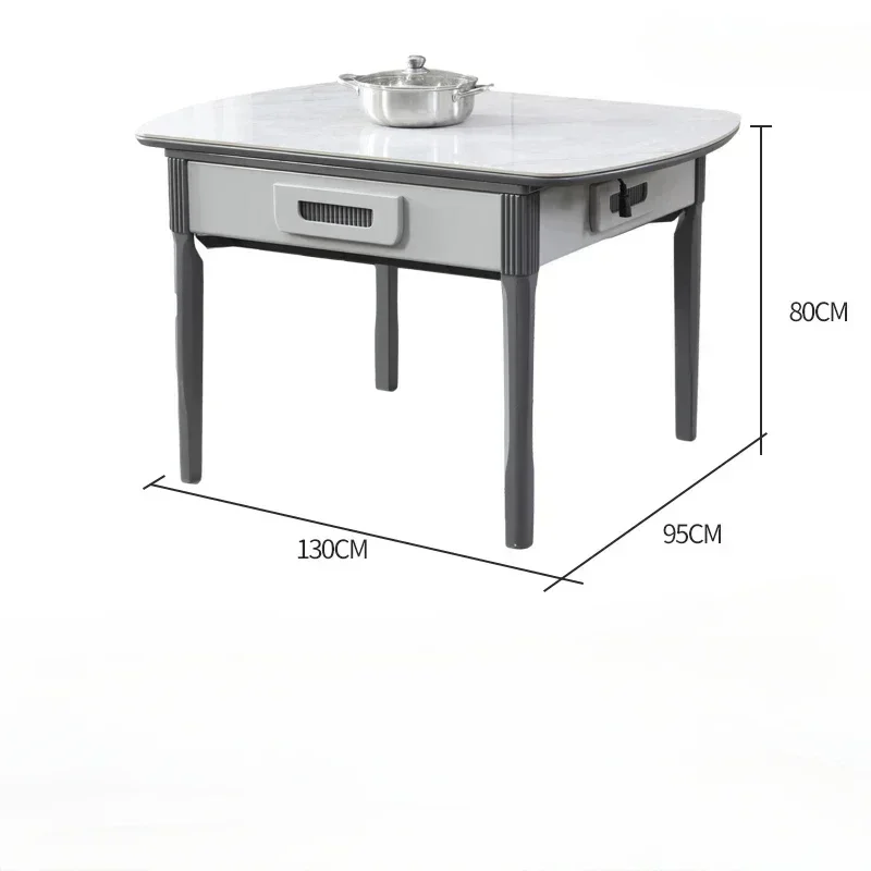 Table Dining Table Dual-Use Household Dining Table Mahjong Machine Integrated Electric Mute Machine Linen Induction Cooker