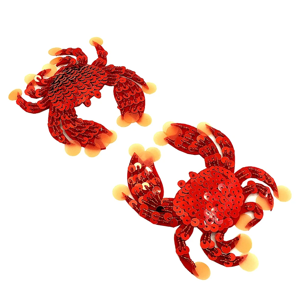 4pc Red Crab Sequin Applique Beaded Crabs Patch Sew On Patches for Clothing Parches Para La Ropa Clothes Stickers AC1436