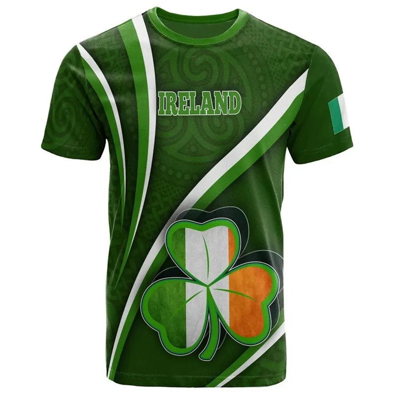 

Irish clover 3D printed men's and women's T-shirts, short sleeved casual wear, round neck, sweaters, tops, streetwear