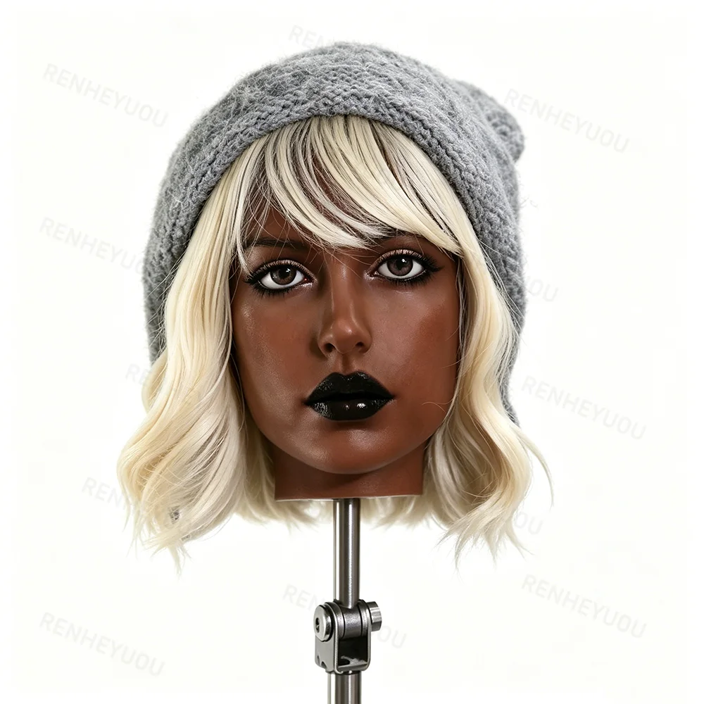

Silicone head model for anime, full head for women/girls, cartoon collection and display, black skin for Halloween role-playing,