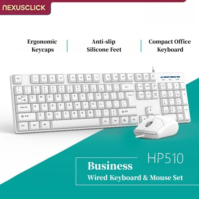 NexusClick Wired Keyboard Mouse Set,Durable Comfort Hand Feel Affordable All-in-One Desktop Combo for Computer Office Daily Use
