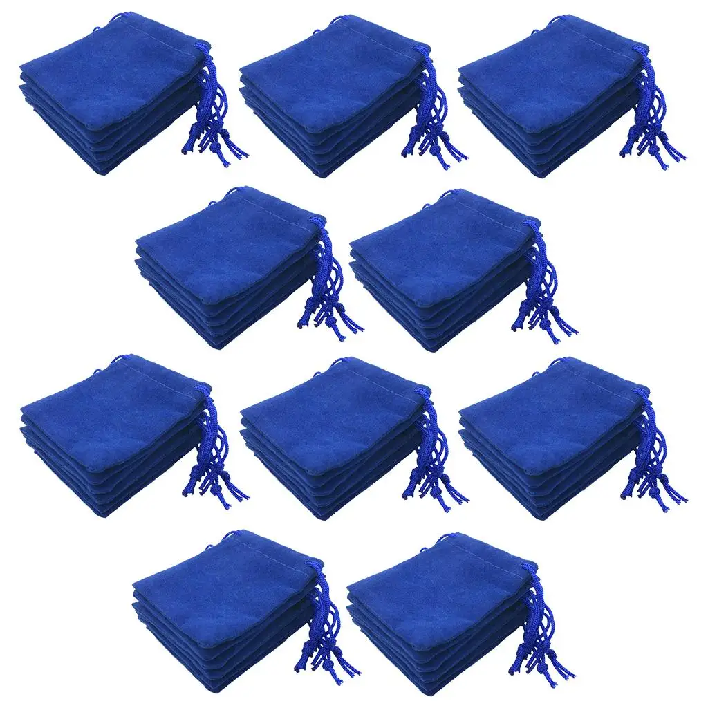 50 Pieces Wholesale Soft Velvet Drawstring Jewelry Storage 5x7cm Blue Wedding Party Candy Pouches