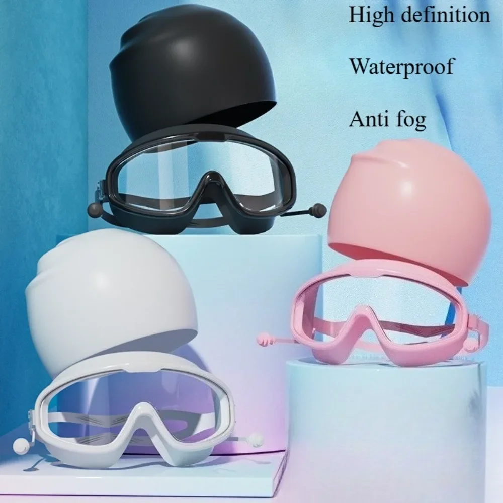

Fanceey Adult Large Frame Swimming Goggles with Earplugs Swimming Cap HD Anti Fog Silicone Swim Hat for Men Women Accessories