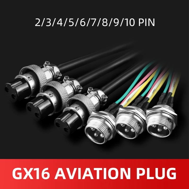 GX16 Aviation Plug Socket with Line Industrial Grade 16mm Opening Male Female 2 3 4 5 6 7 8 9 10 Pin Cable Connector for Airship